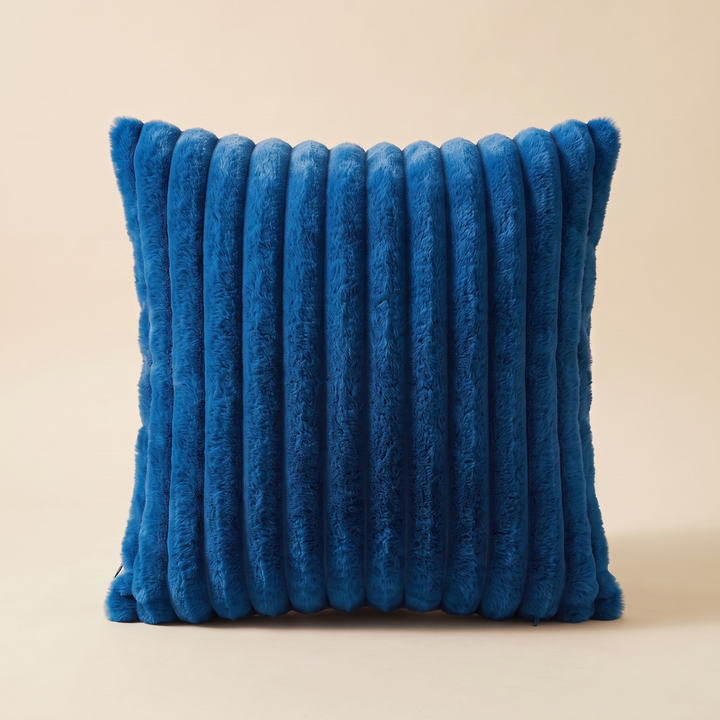 Faux Fur Pillow Cover – Ribbed Plush in Royal Blue
