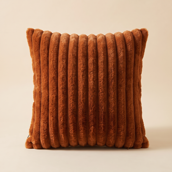 Faux Fur Pillow Cover – Ribbed Plush in Rust