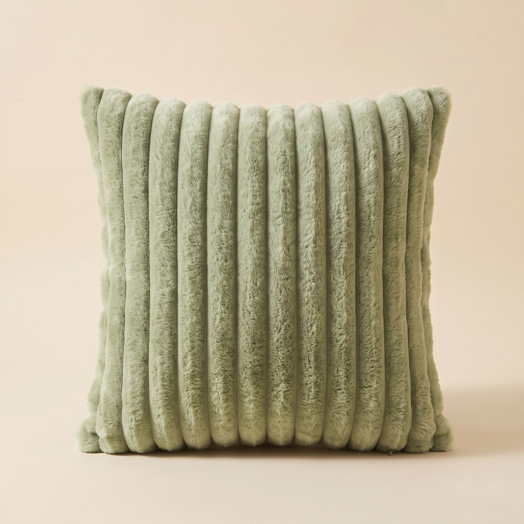 Faux Fur Pillow Cover – Ribbed Plush in Sage
