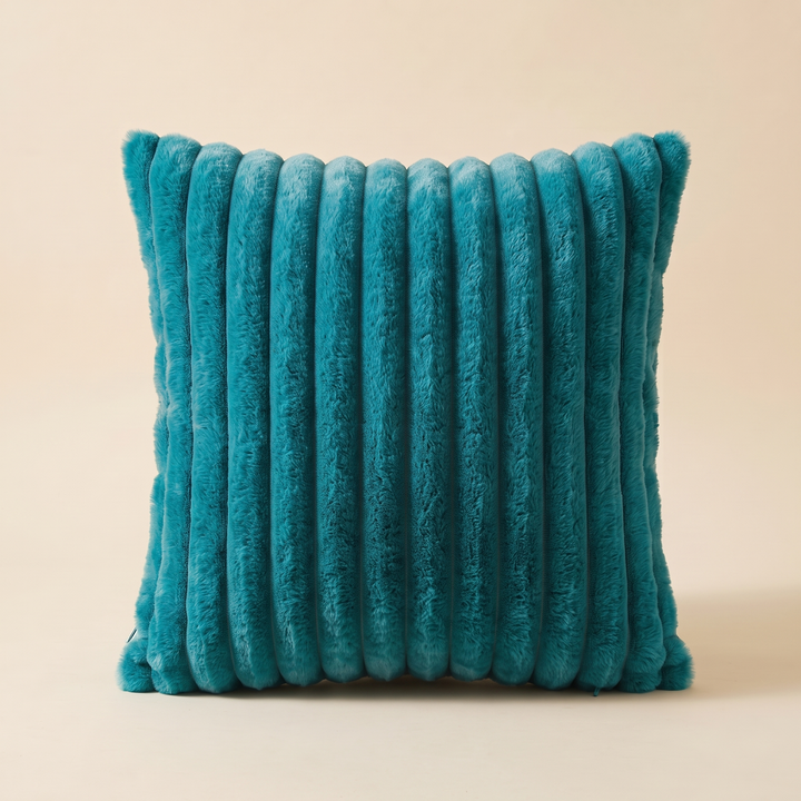 Faux Fur Pillow Cover – Ribbed Plush in Teal