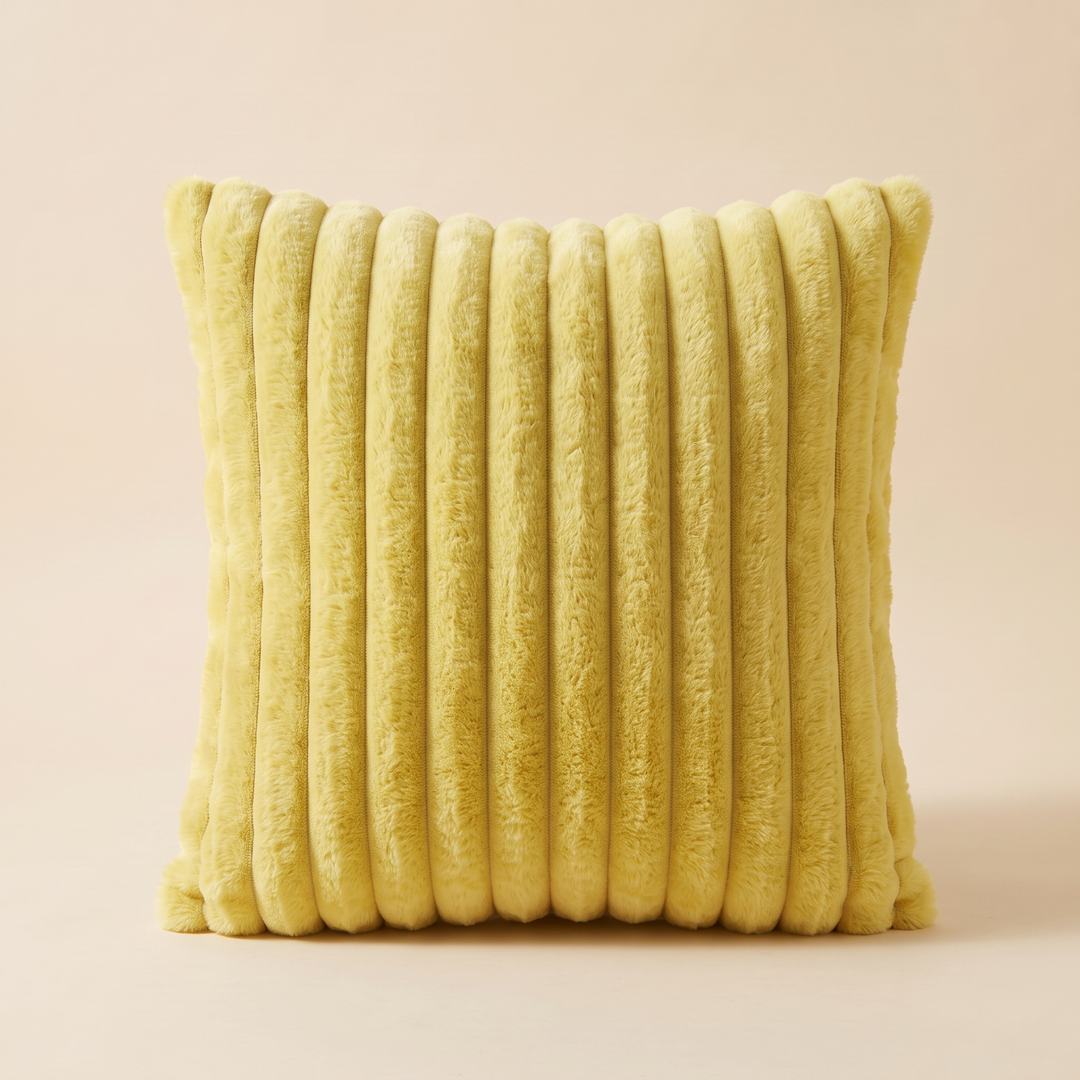 Faux Fur Pillow Cover – Ribbed Plush in Yellow