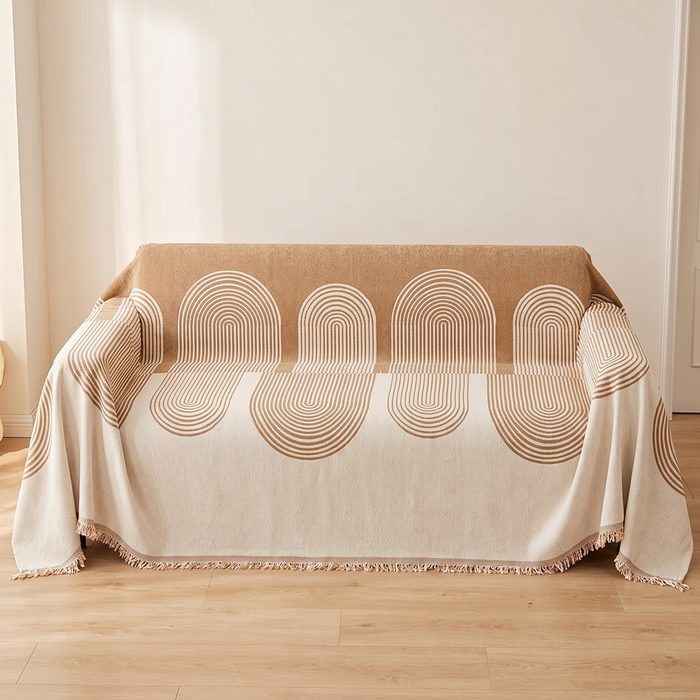 Geometric Chenille Couch Cover with Fringe