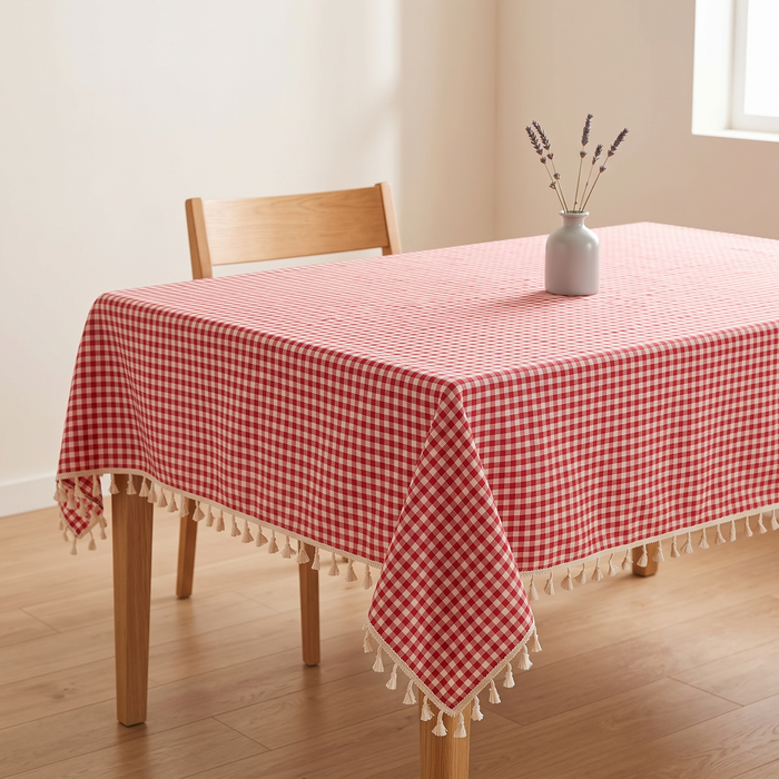 Red Gingham Tablecloth with Tassels