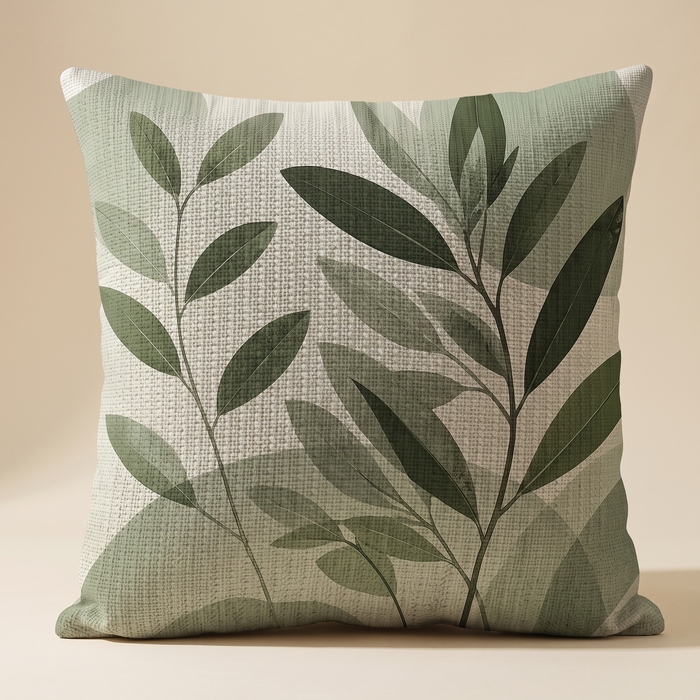Green Leaf Print Pillow Cover