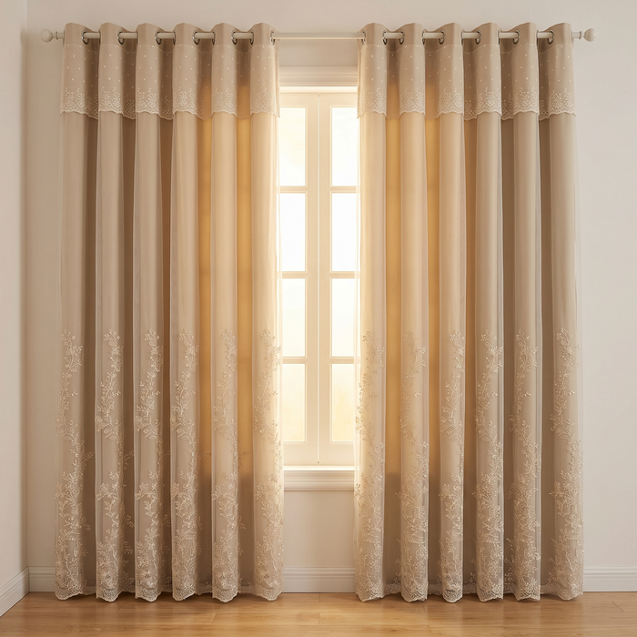 Layered Curtain Panel – Embroidered Sheer