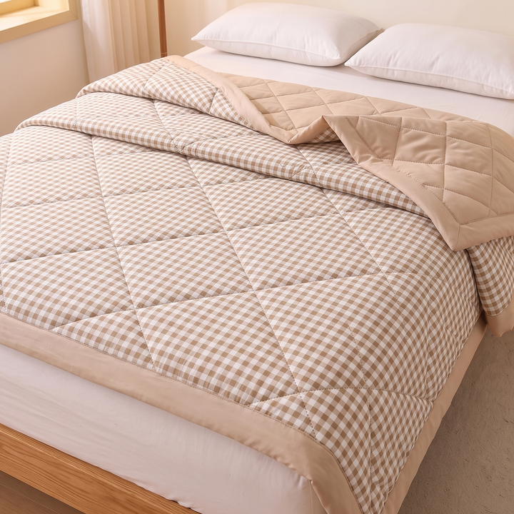 Lightweight Summer Comforter in Beige Gingham