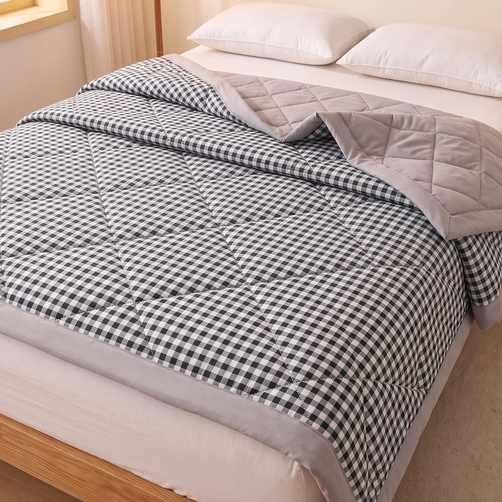 Lightweight Summer Comforter in Black Gingham