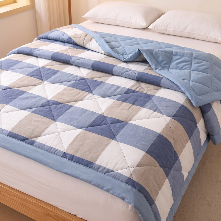 Lightweight Summer Comforter in Blue Buffalo Check