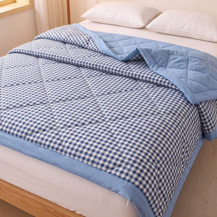 Lightweight Summer Comforter in Blue Gingham