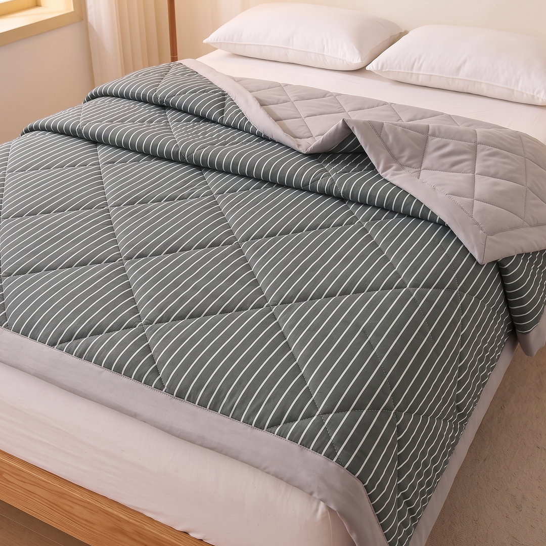 Lightweight Summer Comforter in Charcoal Stripe