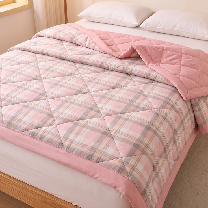 Lightweight Summer Comforter in Pink Plaid