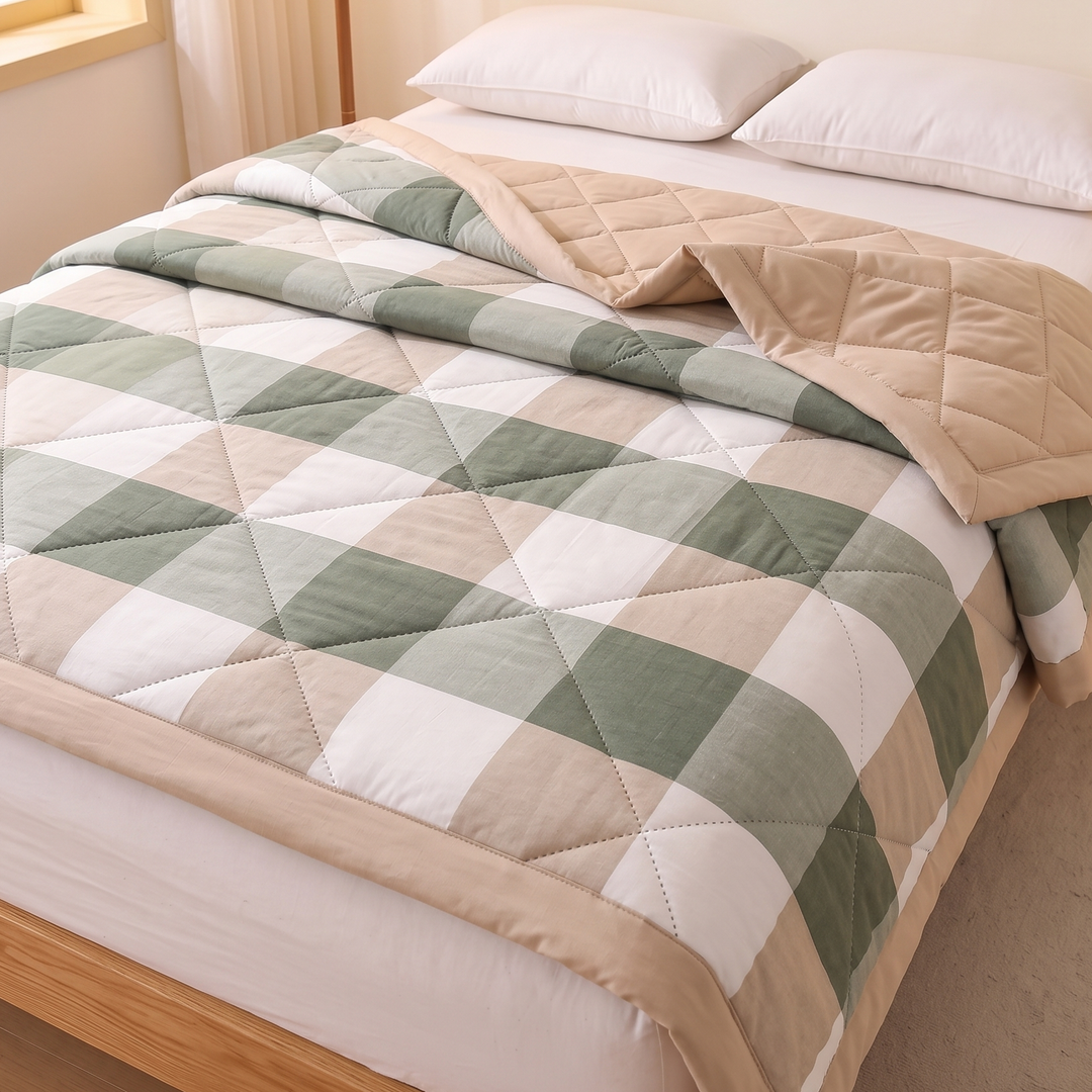 Lightweight Summer Comforter in Sage Buffalo Check