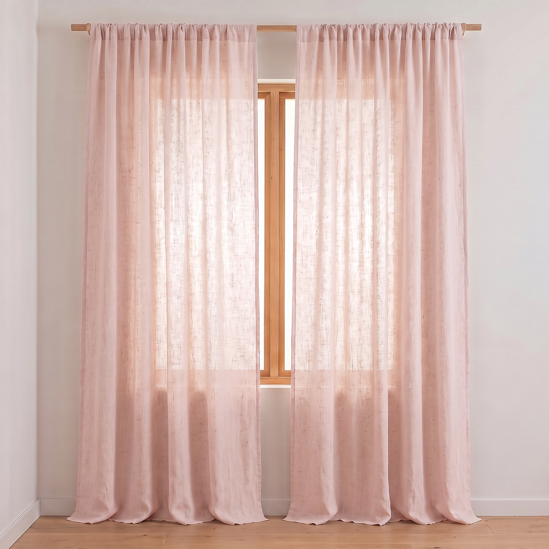 Linen Curtain Panel – Light Filtering, Rod Pocket in Blush Pink
