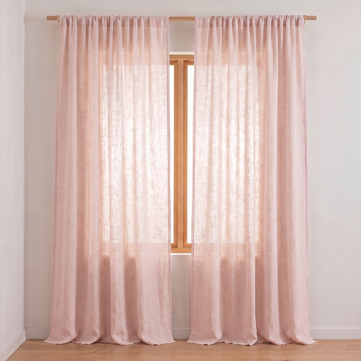 Linen Curtain Panel – Light Filtering, Rod Pocket in Blush Pink
