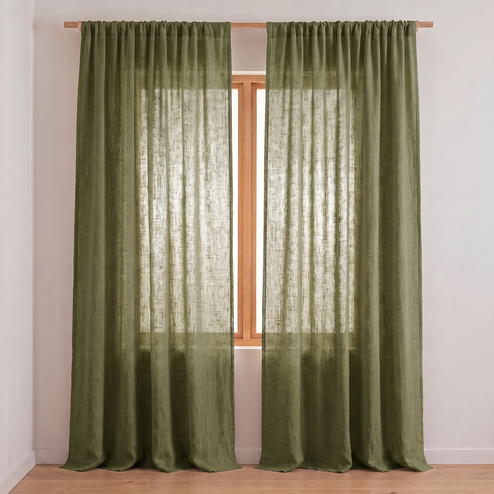 Linen Curtain Panel – Light Filtering, Rod Pocket in Olive Green