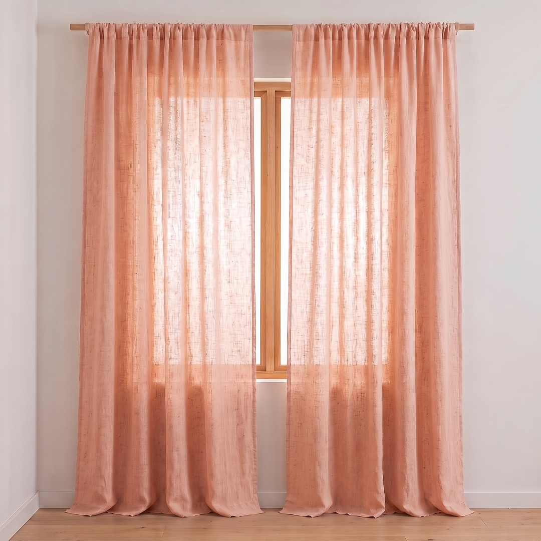Linen Curtain Panel – Light Filtering, Rod Pocket in Peach