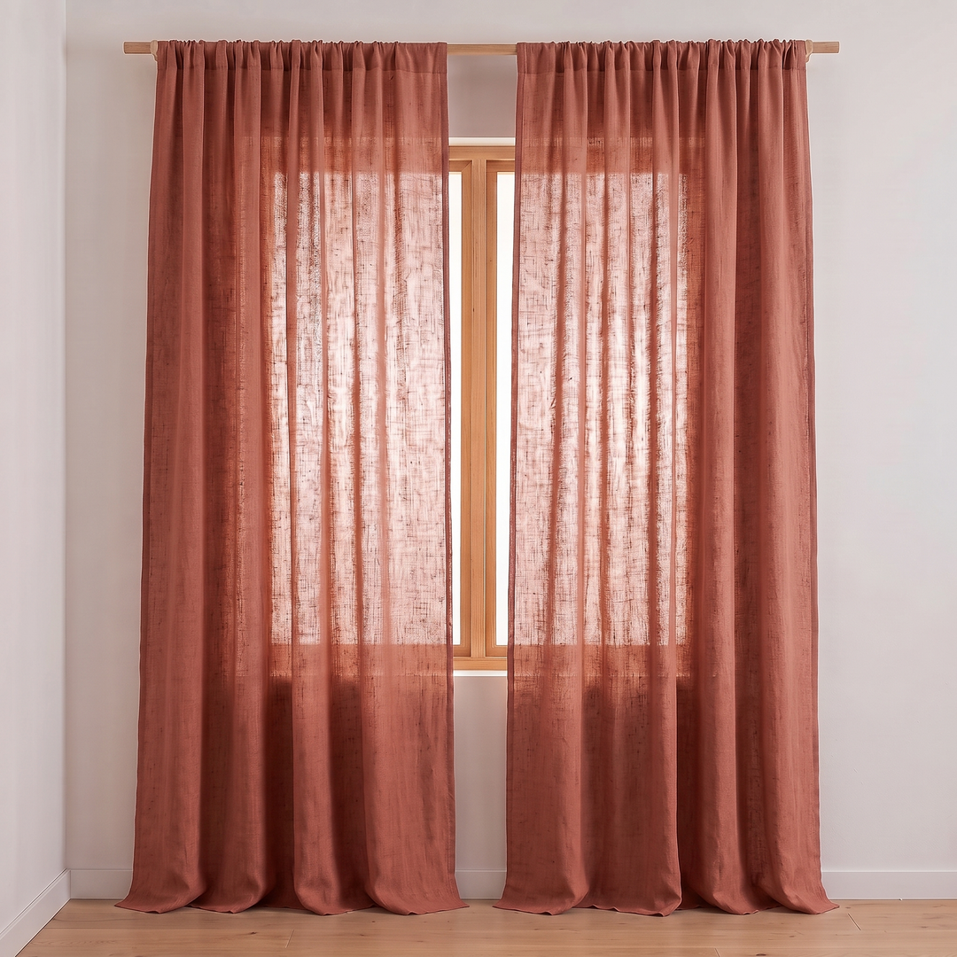 Linen Curtain Panel – Light Filtering, Rod Pocket in Rust