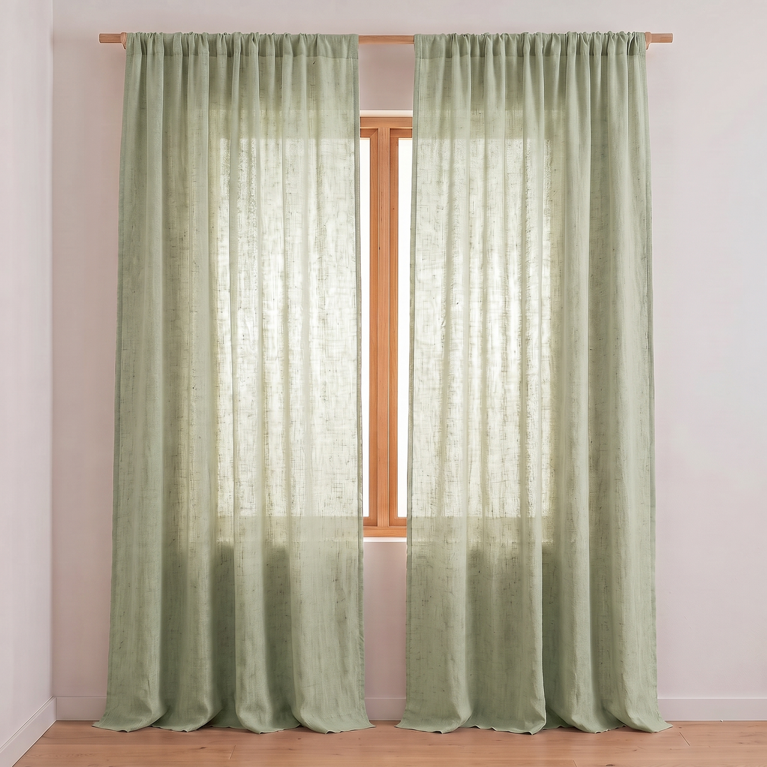 Linen Curtain Panel – Light Filtering, Rod Pocket in Sage