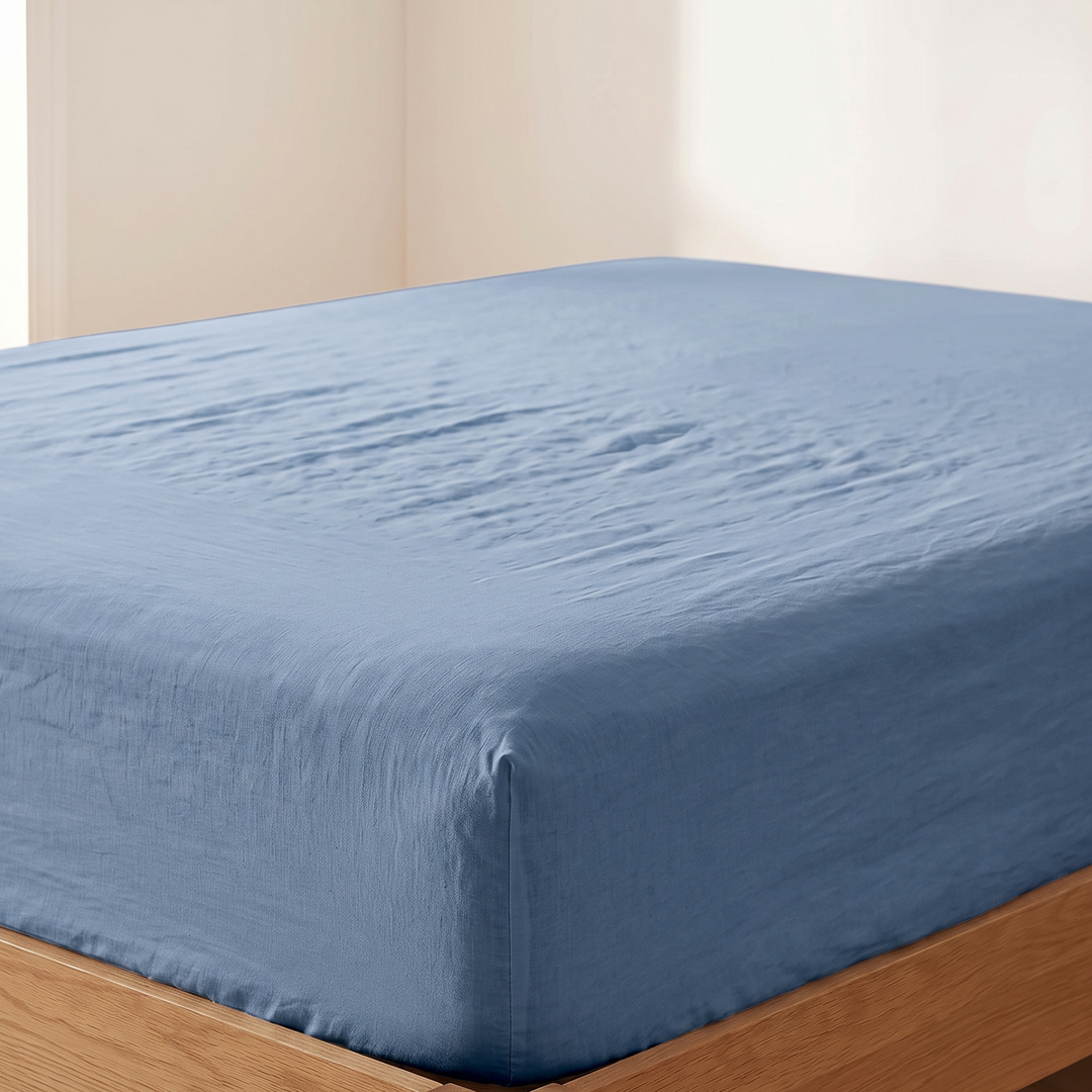 Linen Fitted Sheet – Deep Pocket in Blue