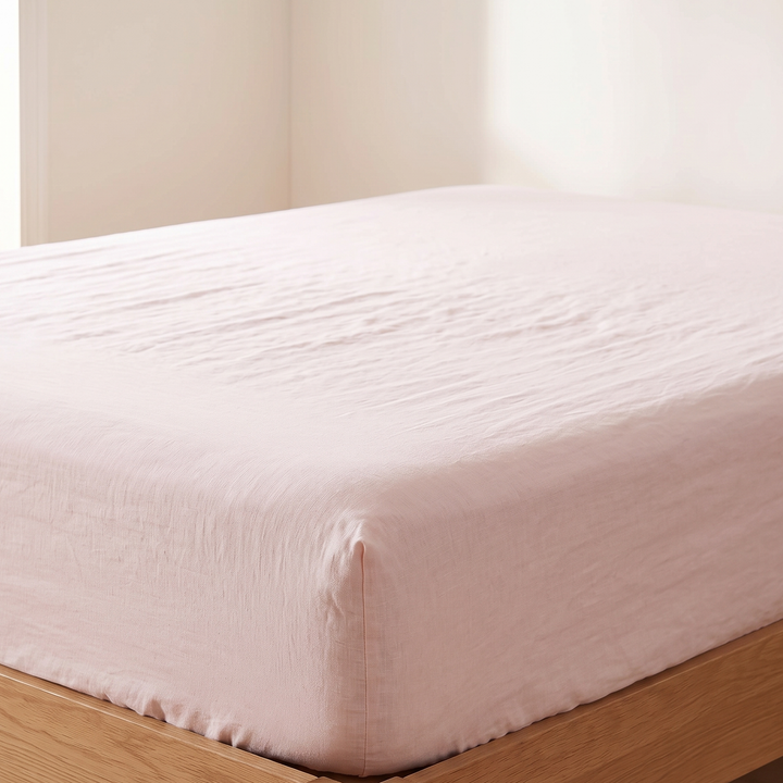 Linen Fitted Sheet – Deep Pocket in Blush Pink