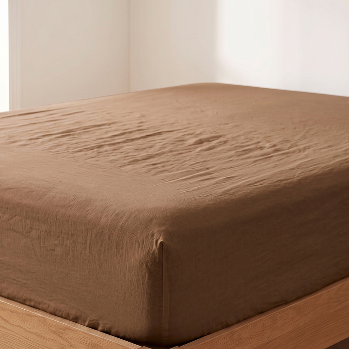 Linen Fitted Sheet – Deep Pocket in Brown