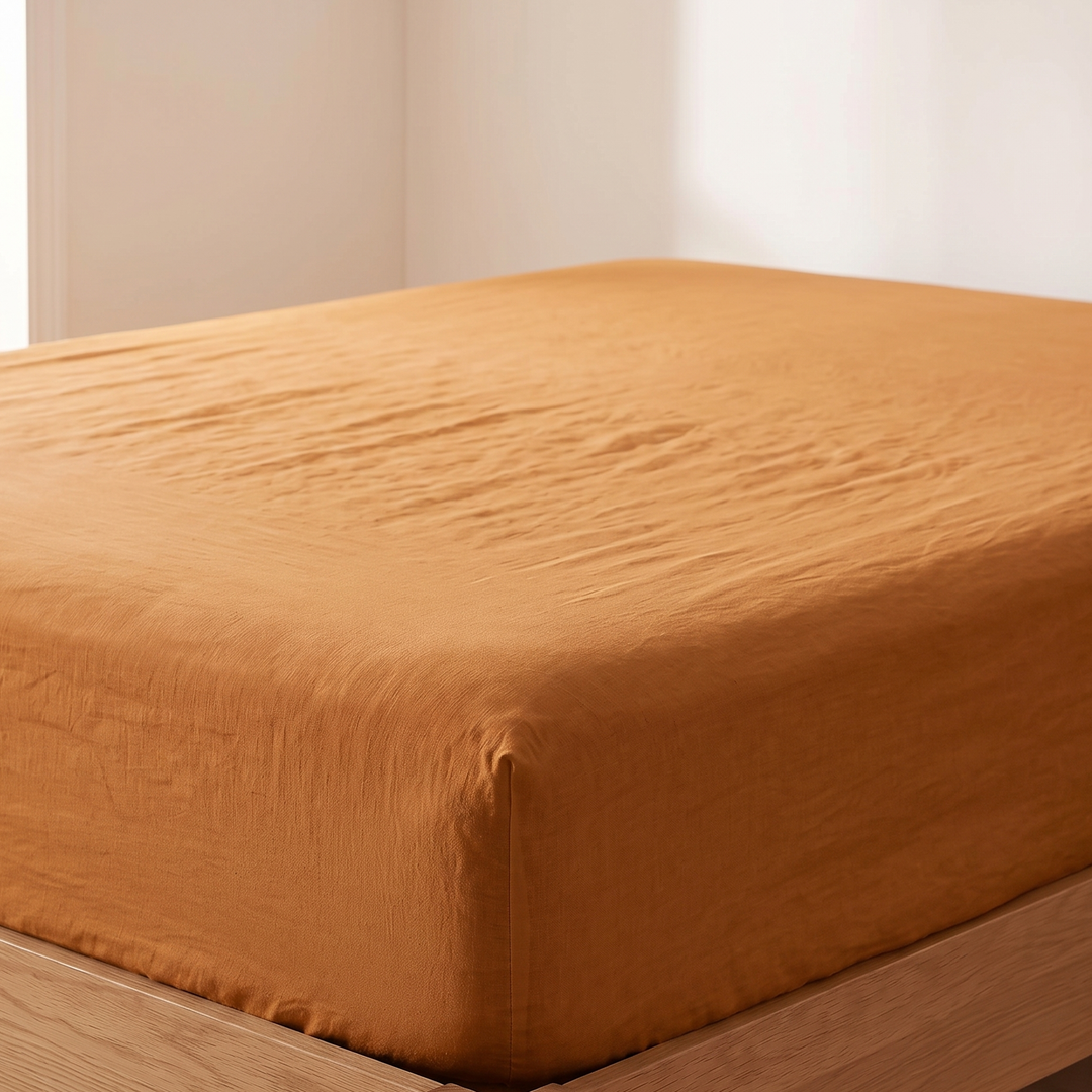 Linen Fitted Sheet – Deep Pocket in Burnt Orange