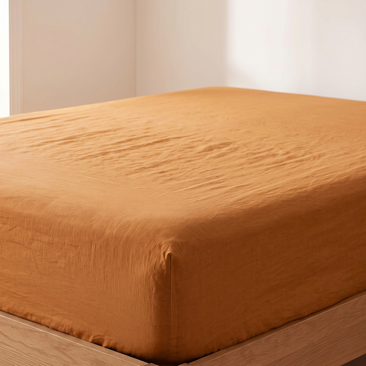 Linen Fitted Sheet – Deep Pocket in Burnt Orange