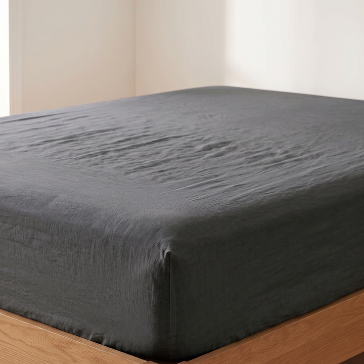 Linen Fitted Sheet – Deep Pocket in Charcoal