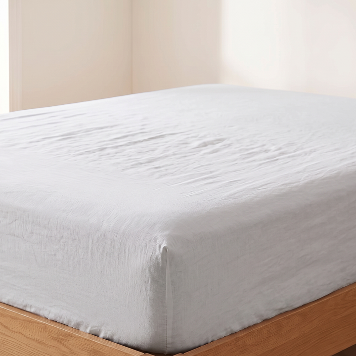 Linen Fitted Sheet – Deep Pocket in Light Gray