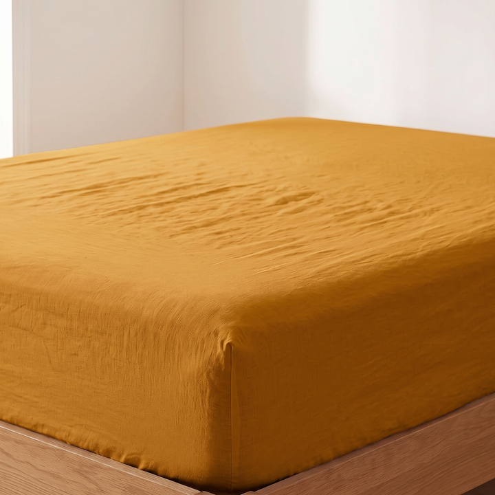 Linen Fitted Sheet – Deep Pocket in Mustard