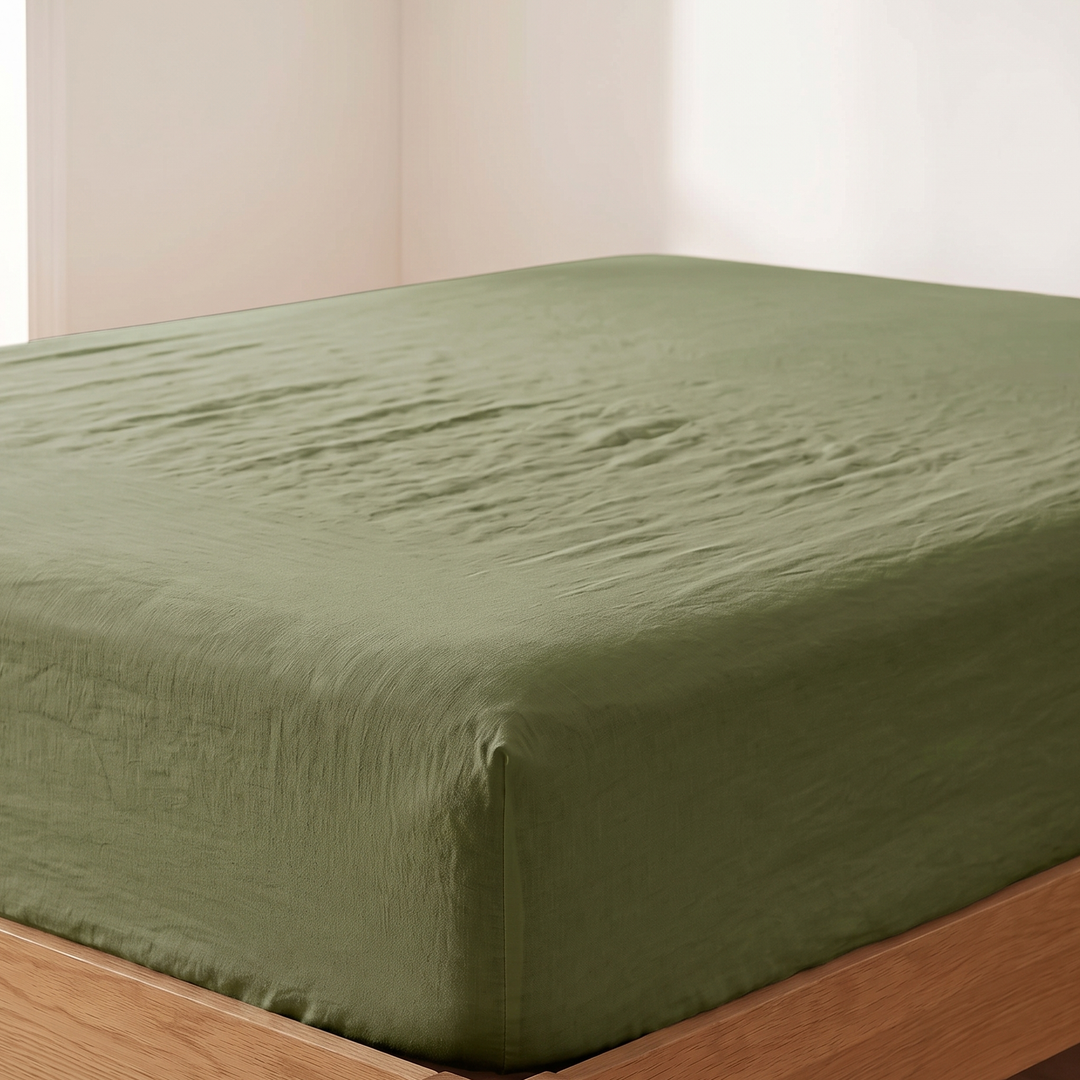 Linen Fitted Sheet – Deep Pocket in Olive Green