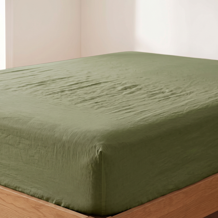 Linen Fitted Sheet – Deep Pocket in Olive Green