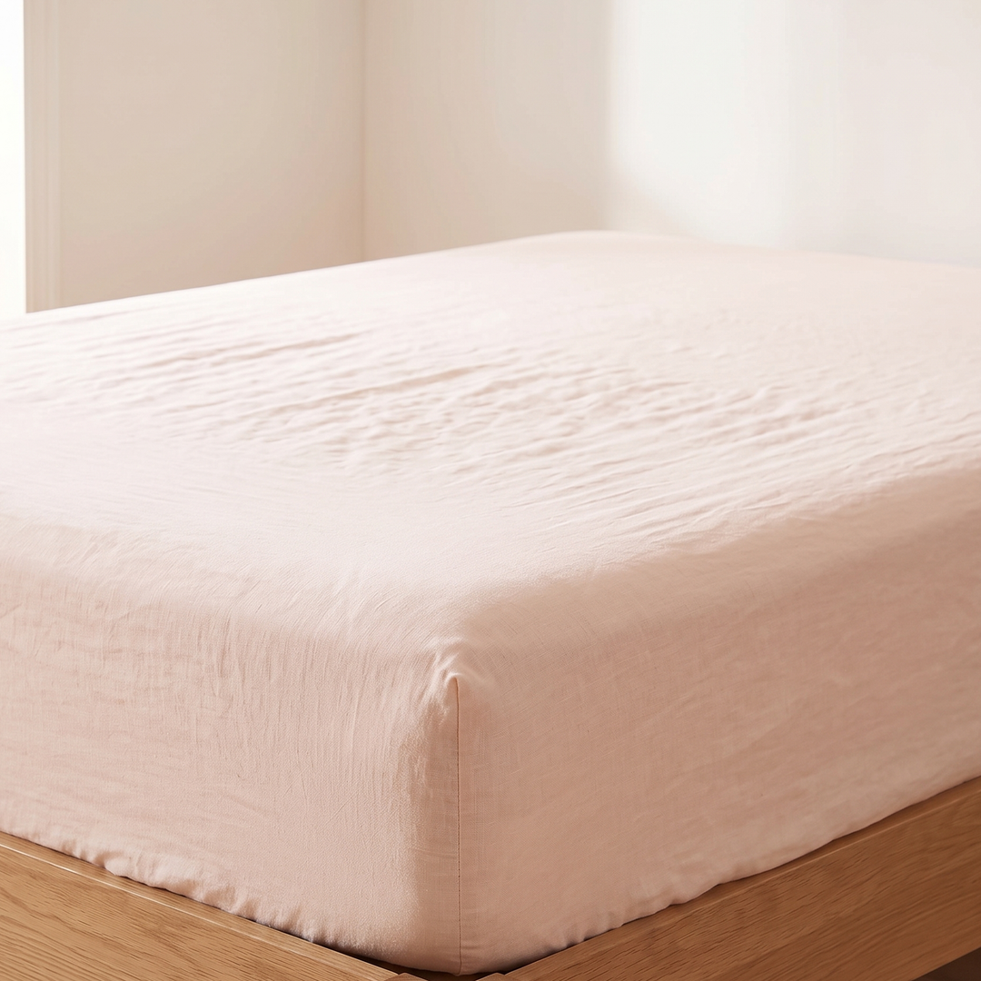 Linen Fitted Sheet – Deep Pocket in Peach