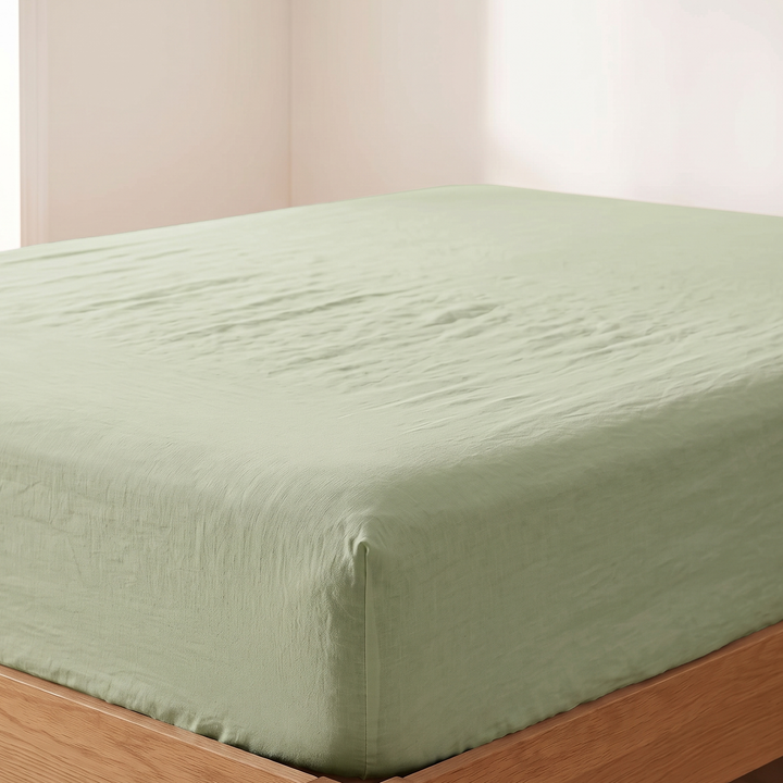 Linen Fitted Sheet – Deep Pocket in Sage