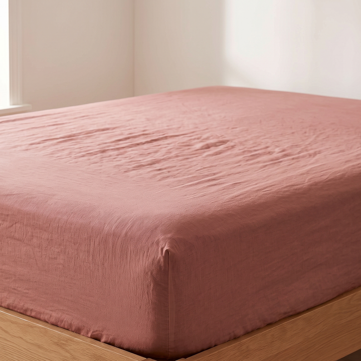 Linen Fitted Sheet – Deep Pocket in Terracotta
