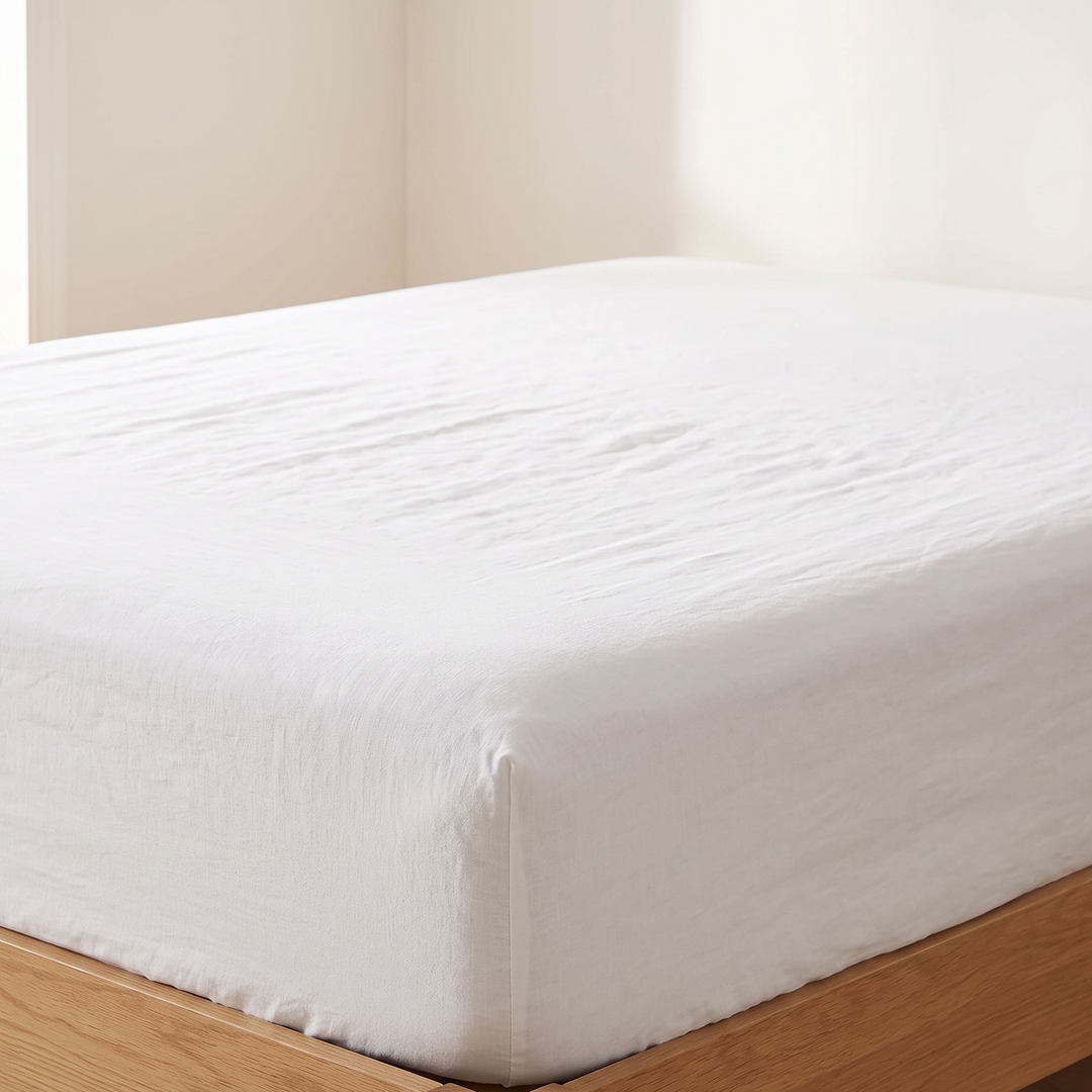 Linen Fitted Sheet – Deep Pocket in White