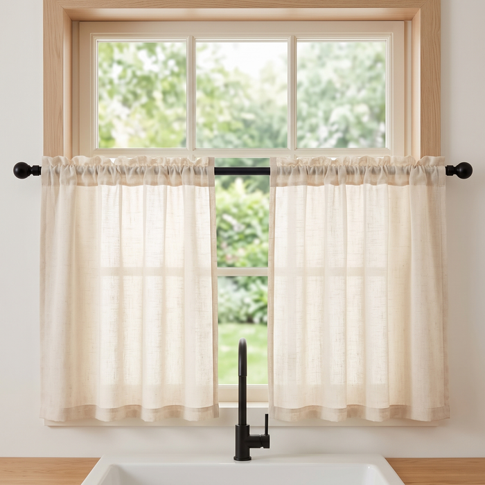 Cafe Curtains – Linen Look, Rod Pocket Top