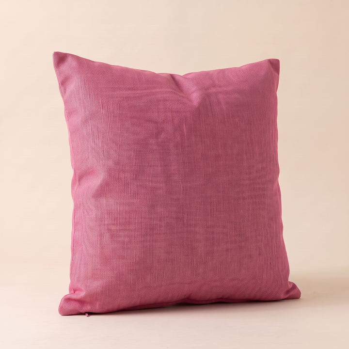 Linen-Look Pillow Cover in Pink – turned three-quarter view showing zipper along the bottom edge