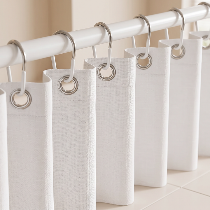 Pleated Fabric Shower Curtain – Linen Look, Extra Wide Sizes in White