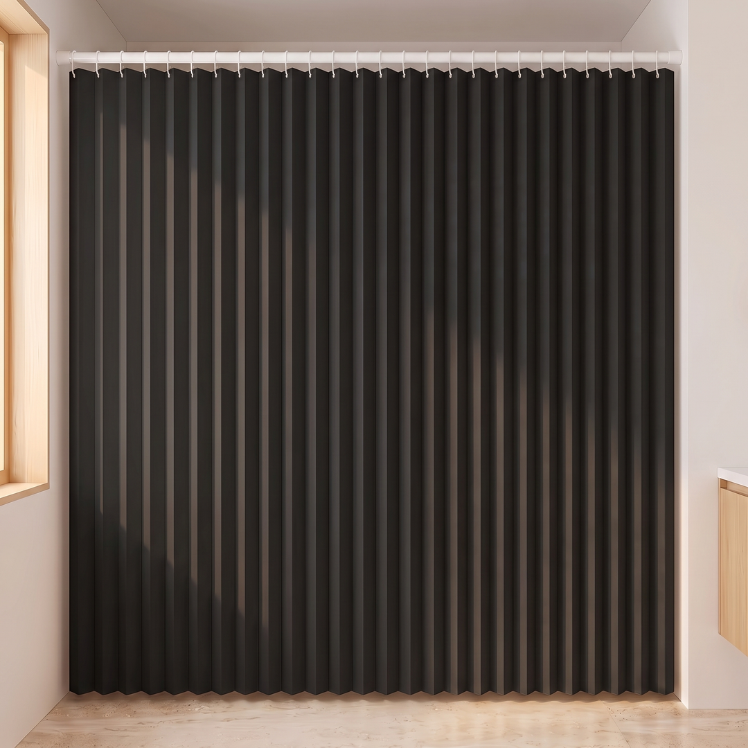 Pleated Fabric Shower Curtain – Linen Look, Extra Wide Sizes in Black