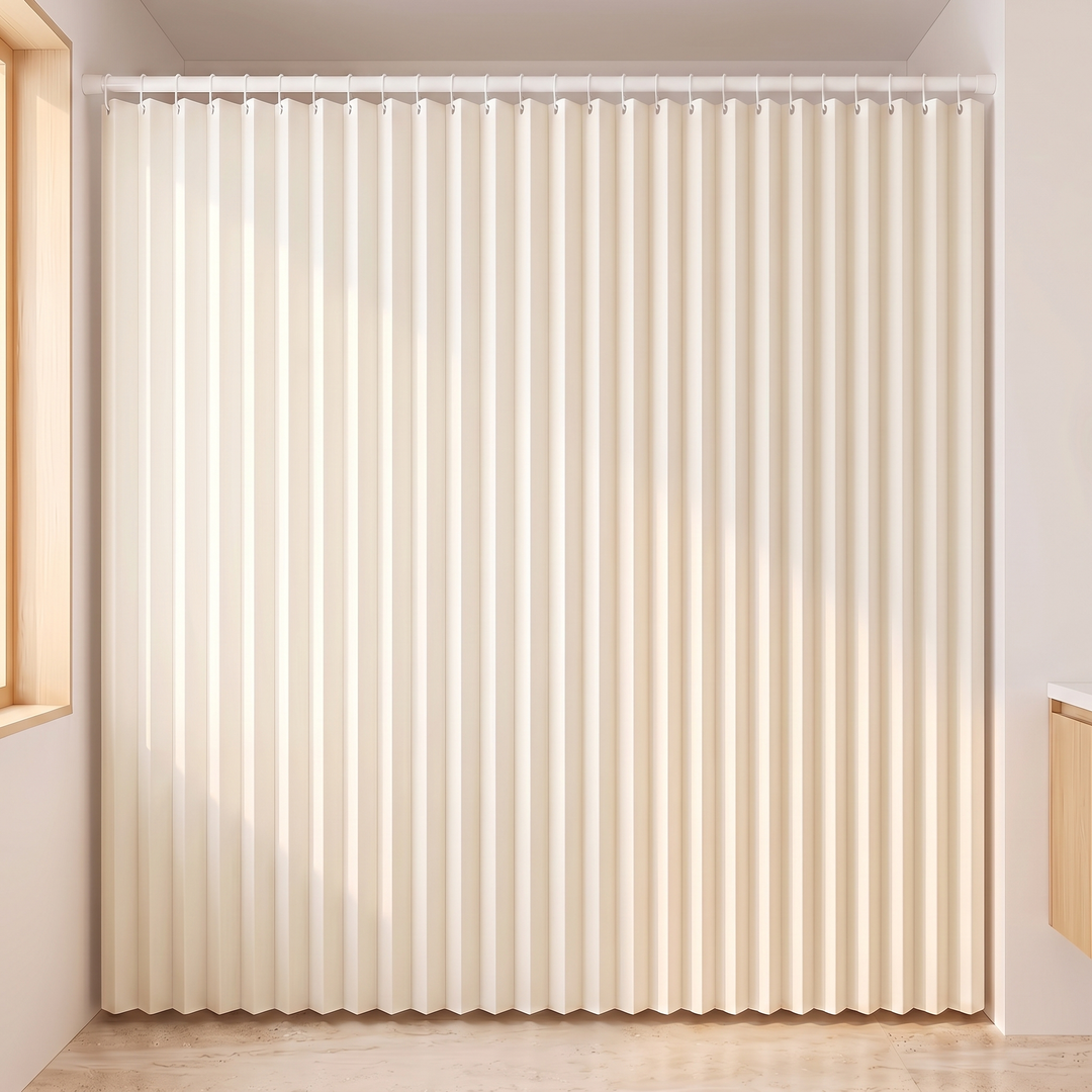 Pleated Fabric Shower Curtain – Linen Look, Extra Wide Sizes in Cream