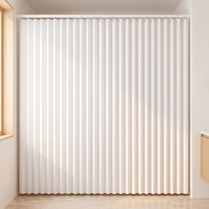 Pleated Fabric Shower Curtain – Linen Look, Extra Wide Sizes