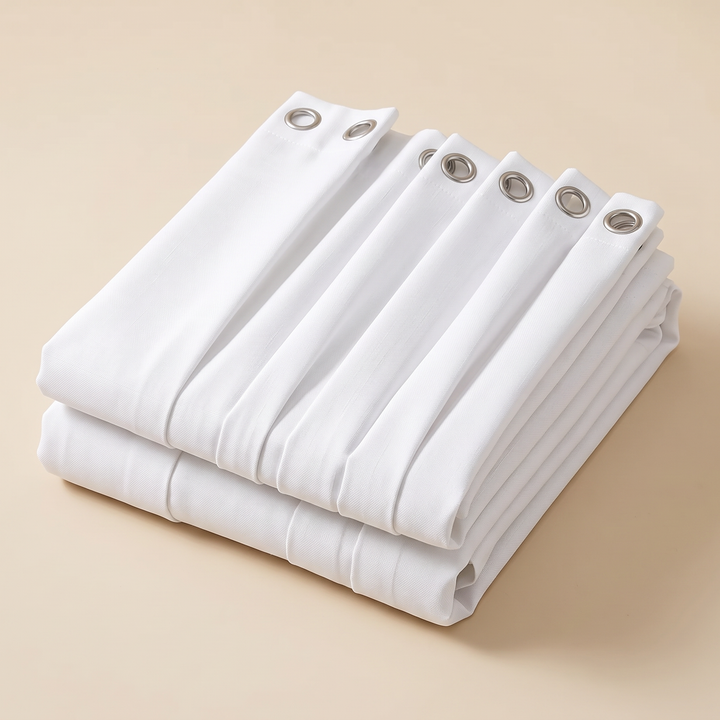 Pleated Fabric Shower Curtain – Linen Look, Extra Wide Sizes in White