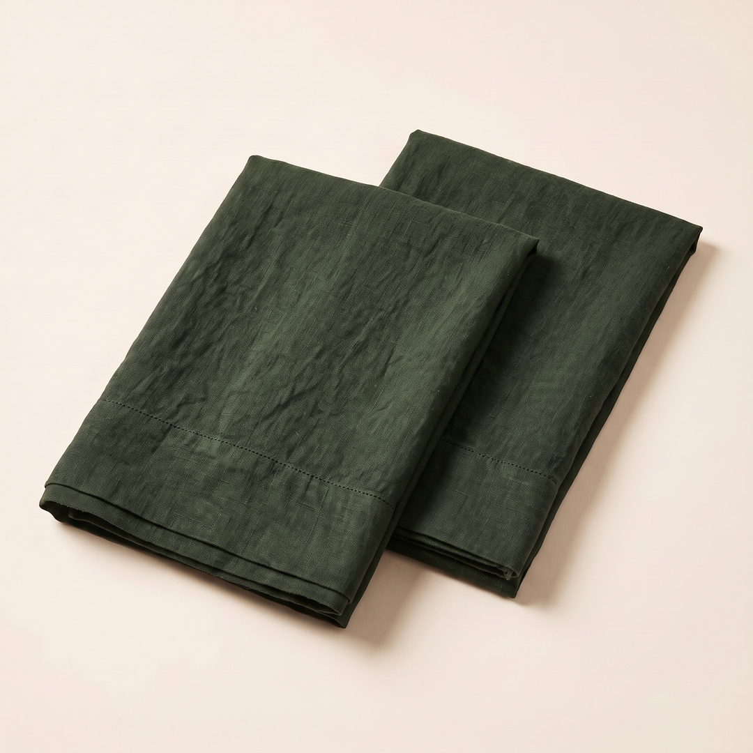 Linen Pillowcases – Set of 2 in Forest Green