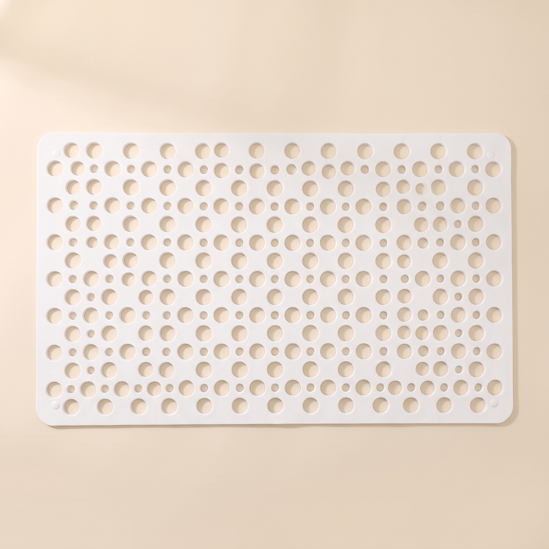 Non-Slip Shower Mat with Suction Cups in White – top-down view laid flat showing the full perforated hole pattern