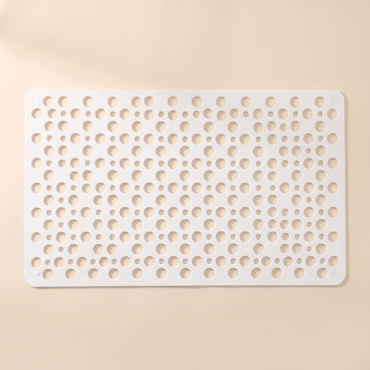 Non-Slip Shower Mat with Suction Cups in White – top-down view laid flat showing the full perforated hole pattern
