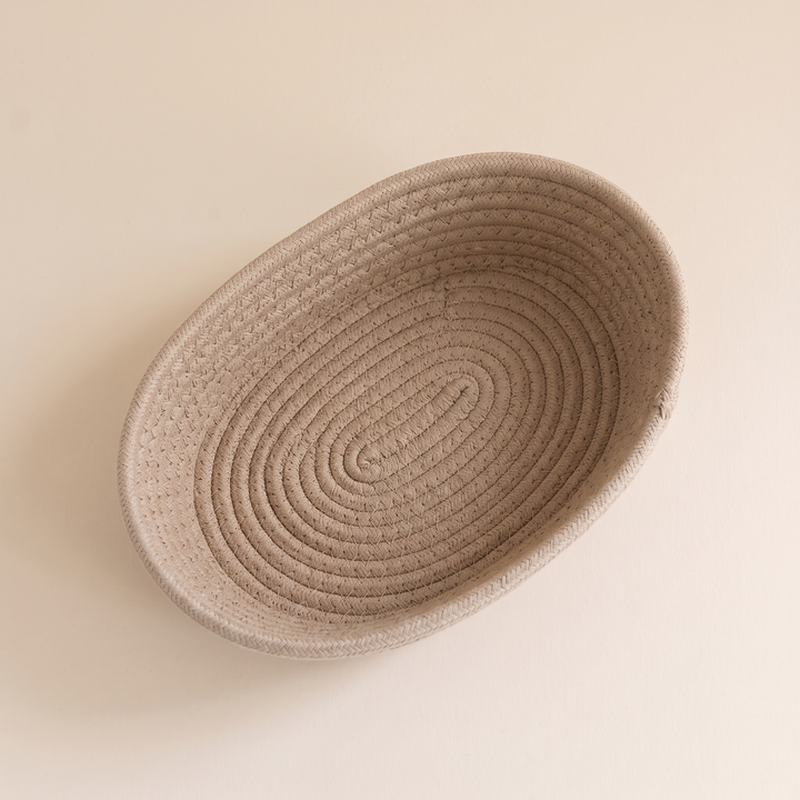 Oval Rope Basket – Cotton Rope in Beige – interior showing concentric oval coils spiraling to the center