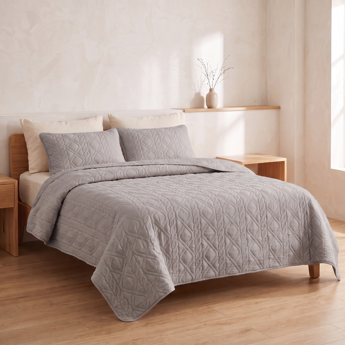 Diamond Quilted Bedspread Set with 2 Pillow Shams