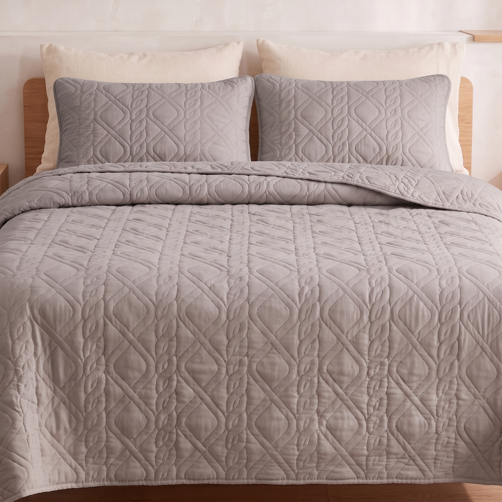 Diamond Quilted Bedspread Set in Gray