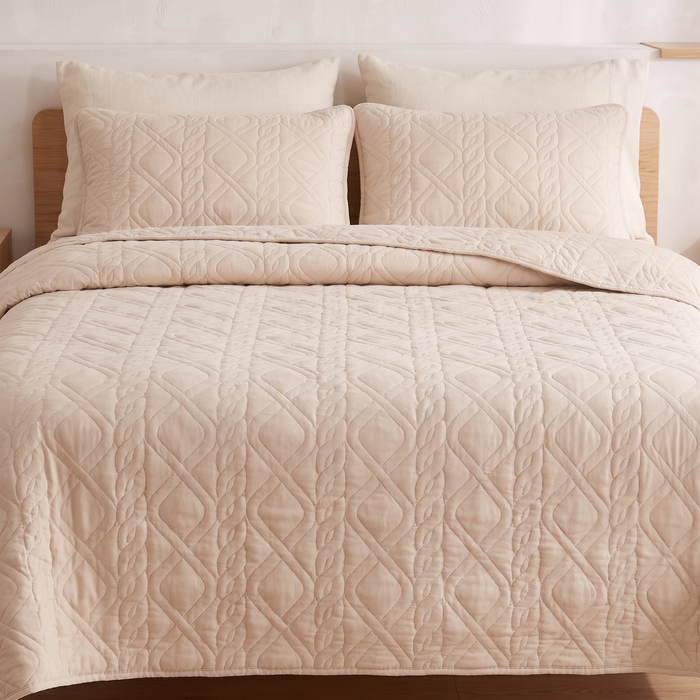 Diamond Quilted Bedspread Set with 2 Pillow Shams